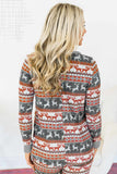Reindeer Run Print Long Sleeve Top & Drawstring Pants Loungewear Set