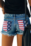 American Flag Pocket Distressed Raw Hem Denim Shorts