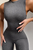 Summer ladies jumpsuit back zipper solid color skinny elasticity fit hip sports jumpsuit wholesale