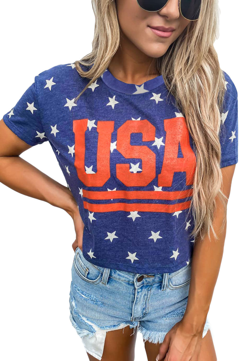 Vintage USA Stripes Cropped Graphic Tee