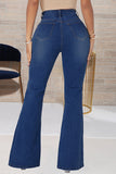Dark Blue Fashion Casual Solid Split Joint High Waist Boot Cut Jeans