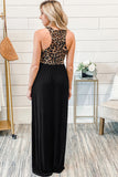 Sleeveless Leopard Bodice Maxi Dress with Pockets