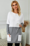 Colorblock Casual Long Sleeve Tunic with Pockets