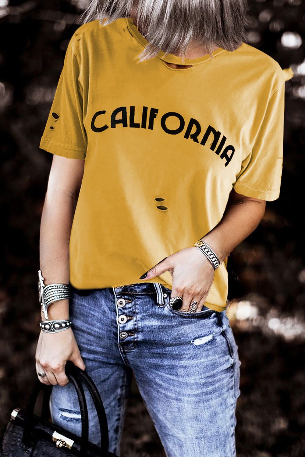 Letter Print Distressed Tee