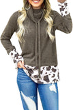 Cowl Neck Animal Print Splicing Sweatshirt