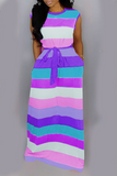 Purple Casual Striped Split Joint O Neck Straight Dresses