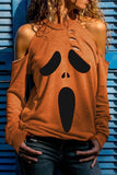 Distressed Halloween Ghost Cold Shoulder Sweatshirt