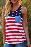 USA Flag Stars Stripes Print Tank with Patch Pocket