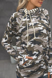 Camouflage Zipper Collar Striped Doublehood Sweatshirt