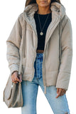 Beige Zipper Hooded Coat with Pocket