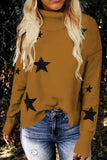 Khaki Turtleneck Dropped Sleeve Star Print Sweater