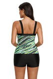 Army Green Abstract Printed Camisole Tankini Top