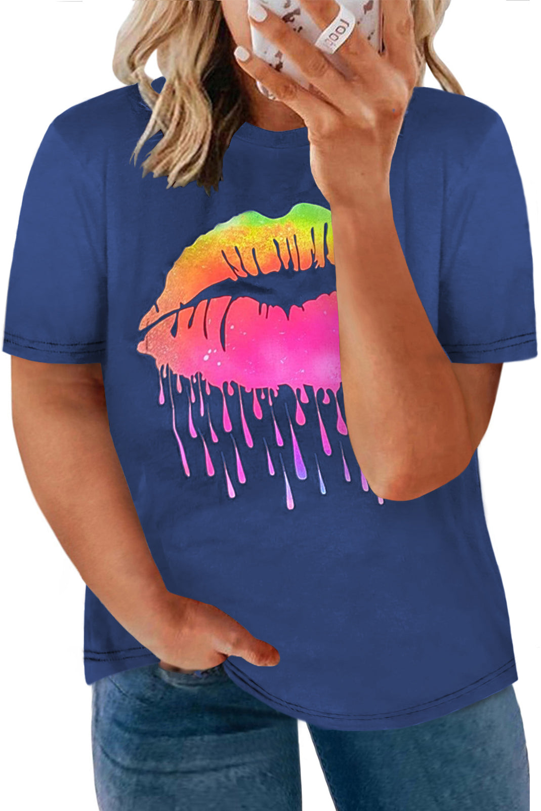Neon Lips Graphic Plus Size T-shirt