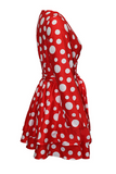 Red Casual Dot Split Joint V Neck Cake Skirt Dresses