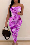 Purple Fashion Sexy Print Backless Strapless Sleeveless Dress