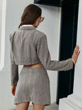 plaid cropped blazer and mini skirt set