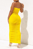 Sexy Solid Fold Strapless Pencil Skirt Dresses