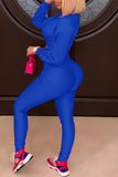 Colorful Blue Casual Solid Split Joint Turndown Collar Long Sleeve Two Pieces