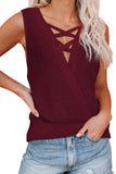 Wine Red Crisscross Hollow-out Knit Tank Top