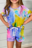 Girl's Tie Dye T Shirt and Drawstring Shorts Set