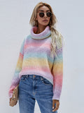 gradient stripes rib knit funnel neck sweater
