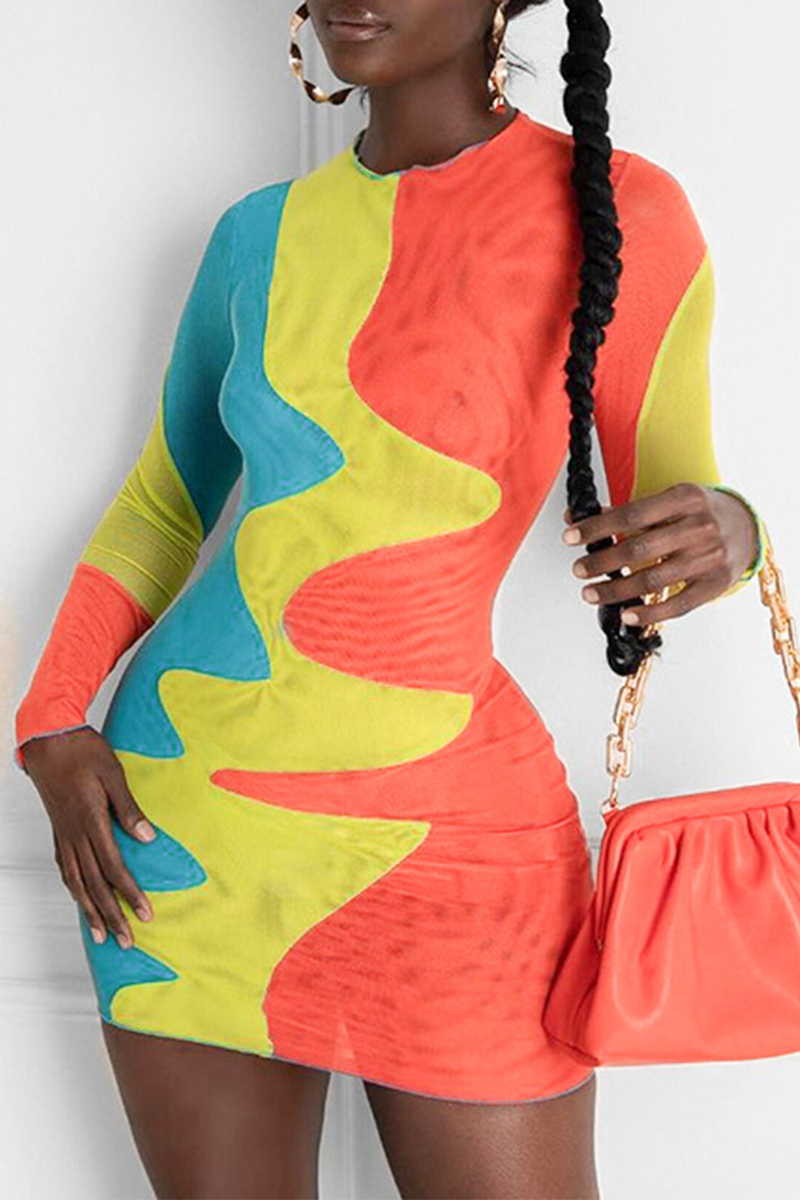 Colour Sexy Print Split Joint Half A Turtleneck Pencil Skirt Dresses