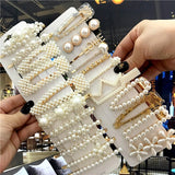 geometric handmade pearls hair clips
