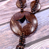 boho big round tassel pendant wood necklace