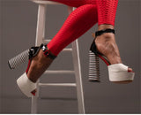 platform peep toe chunky square heels
