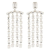 oversize big square crystal long fringed dangle earrings