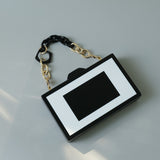 patchwork acrylic chunky chain clutch purse