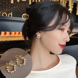 gold color bowknot cube crystal earring