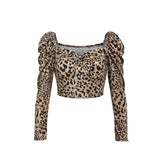 square neck leopard print pullover crop top