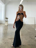hollow out metal chain halter neck long maxi party dress
